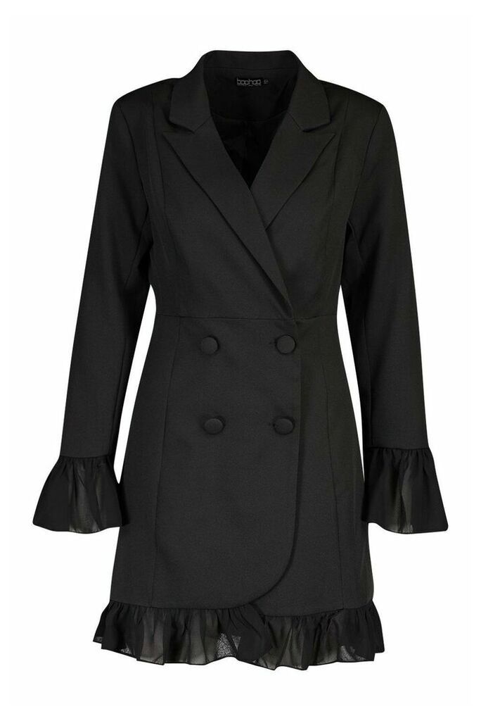 Womens Ruffle Hem Blazer Dress - black - 12, Black