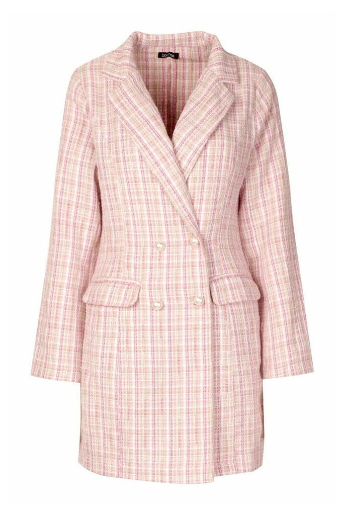 Womens Boucle Pearl Button Blazer Dress - Pink - 10, Pink