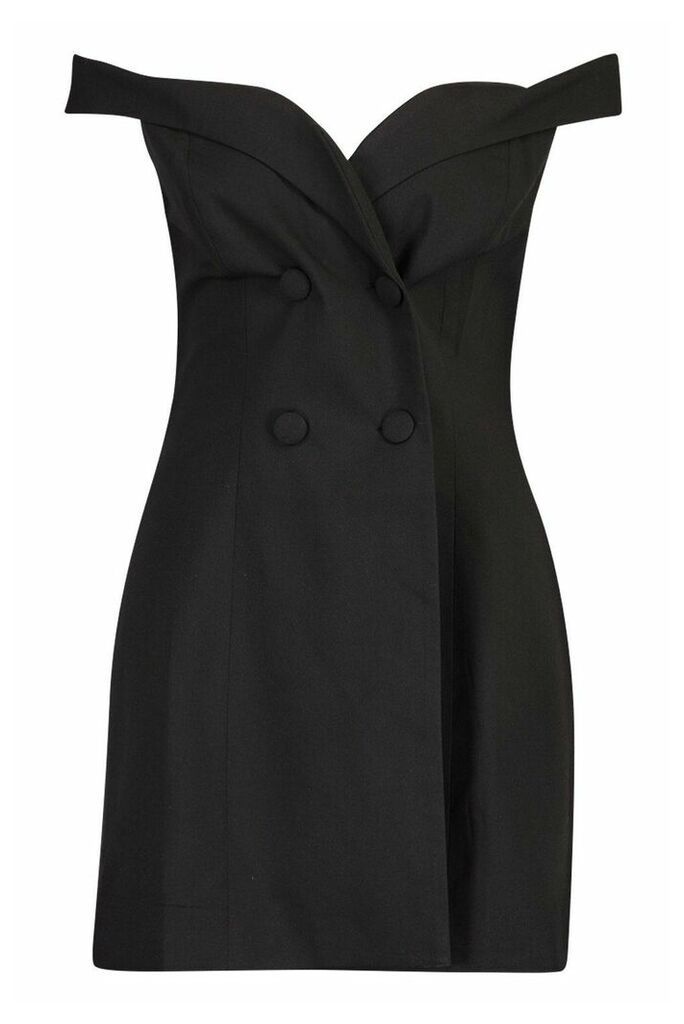 Womens Off The Shoulder Fitted Blazer Dress - Black - 12, Black