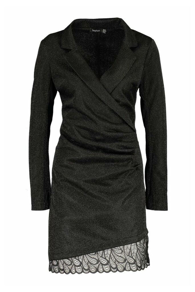 Womens Structured Glitter Lace Trim Dress - black - 12, Black