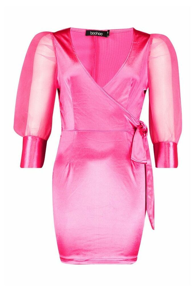 Womens Organza Ruffle Sleeve Mini Dress - Pink - 14, Pink