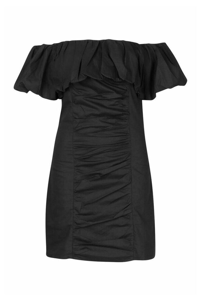 Womens Extreme Ruffle Off Shoulder Mini Dress - Black - 10, Black