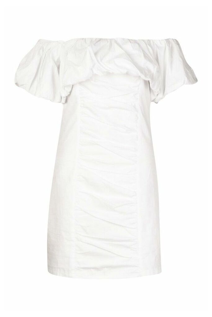 Womens Extreme Ruffle Off Shoulder Mini Dress - White - 12, White