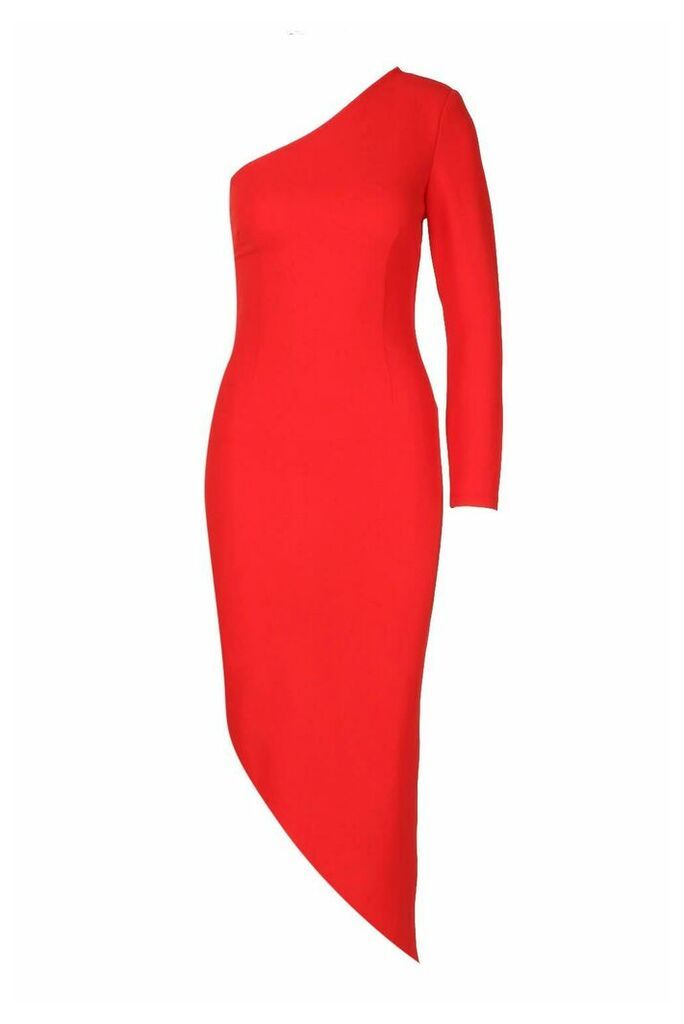 Womens One Shoulder Statement Hem Bodycon Dress - red - 14, Red