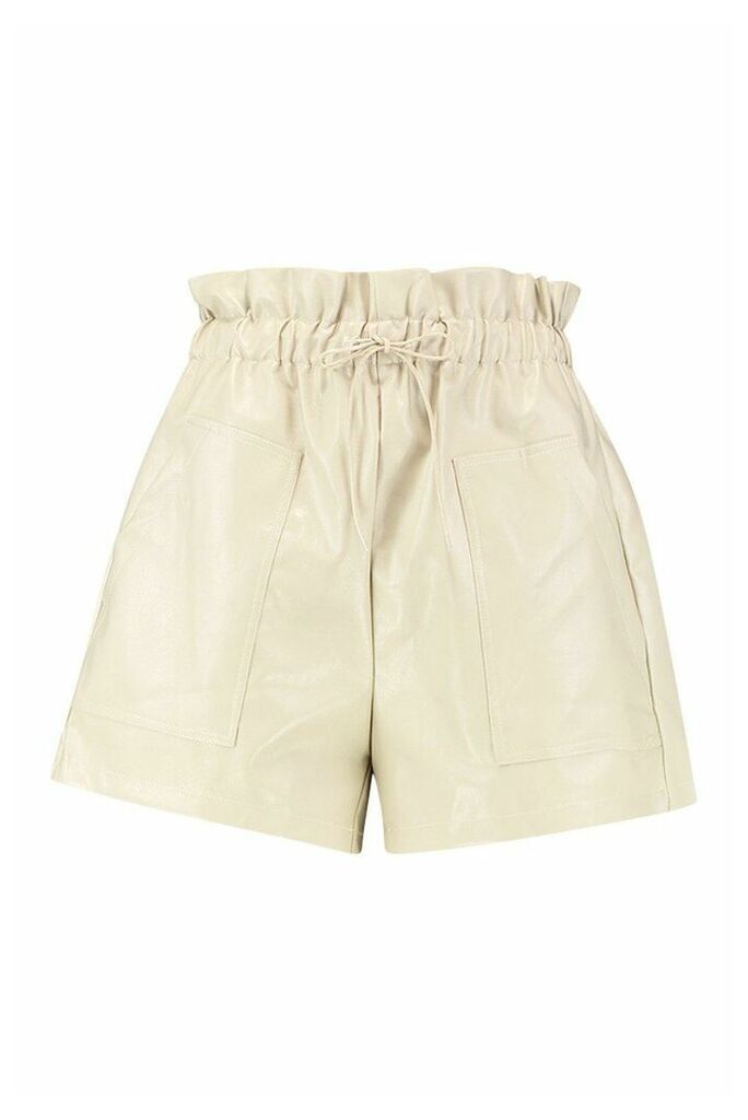 Womens Pu Paper Bag Shorts - White - 14, White