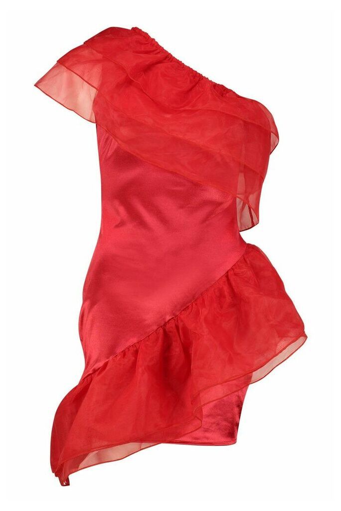 Womens Stretch Satin Mesh Extreme Ruffle - red - 12, Red