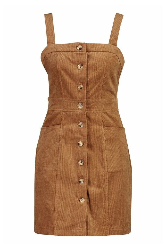 Womens Button Front Cord Dress - brown - 6, Brown