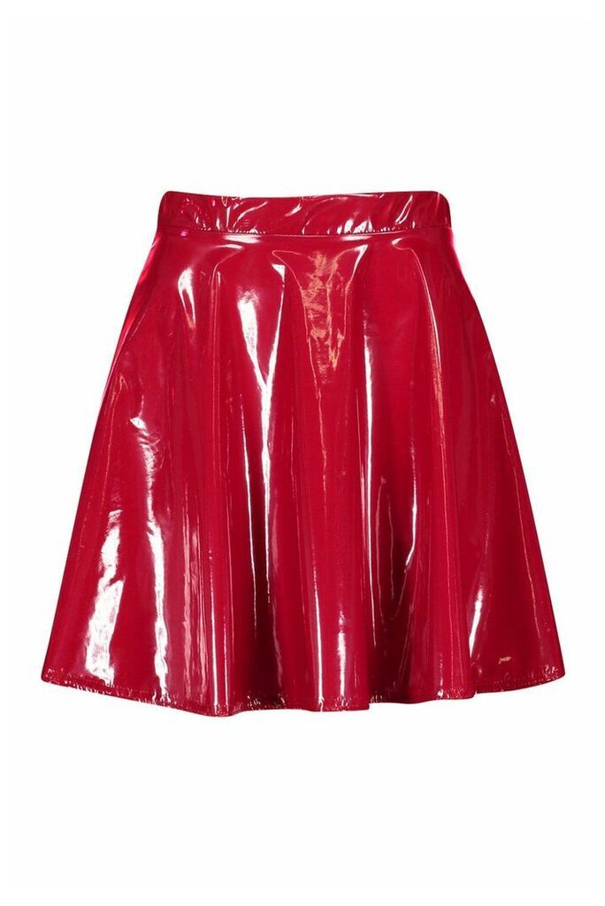Womens Vinyl Full Skater Skirt - red - 14, Red