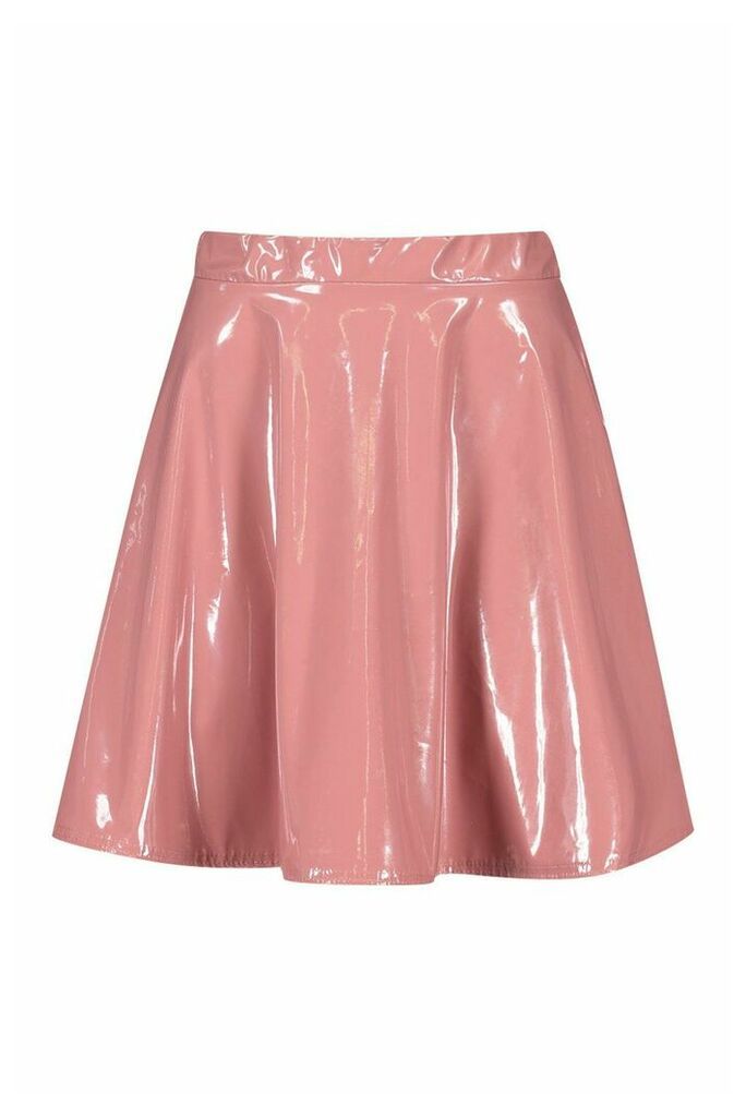 Womens Vinyl Full Skater Skirt - pink - 8, Pink