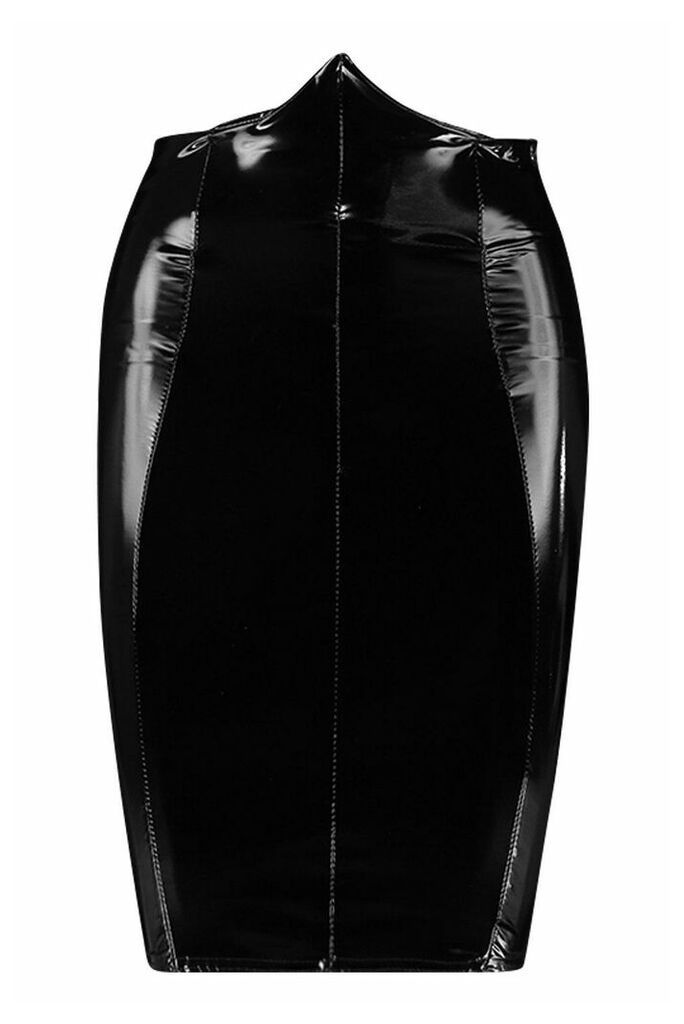 Womens Deep Waistband Vinyl Mini Skirt - black - 14, Black