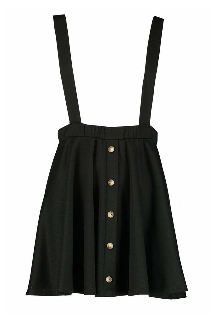 Womens Button Front Pinafore Skirt - Black - 16, Black