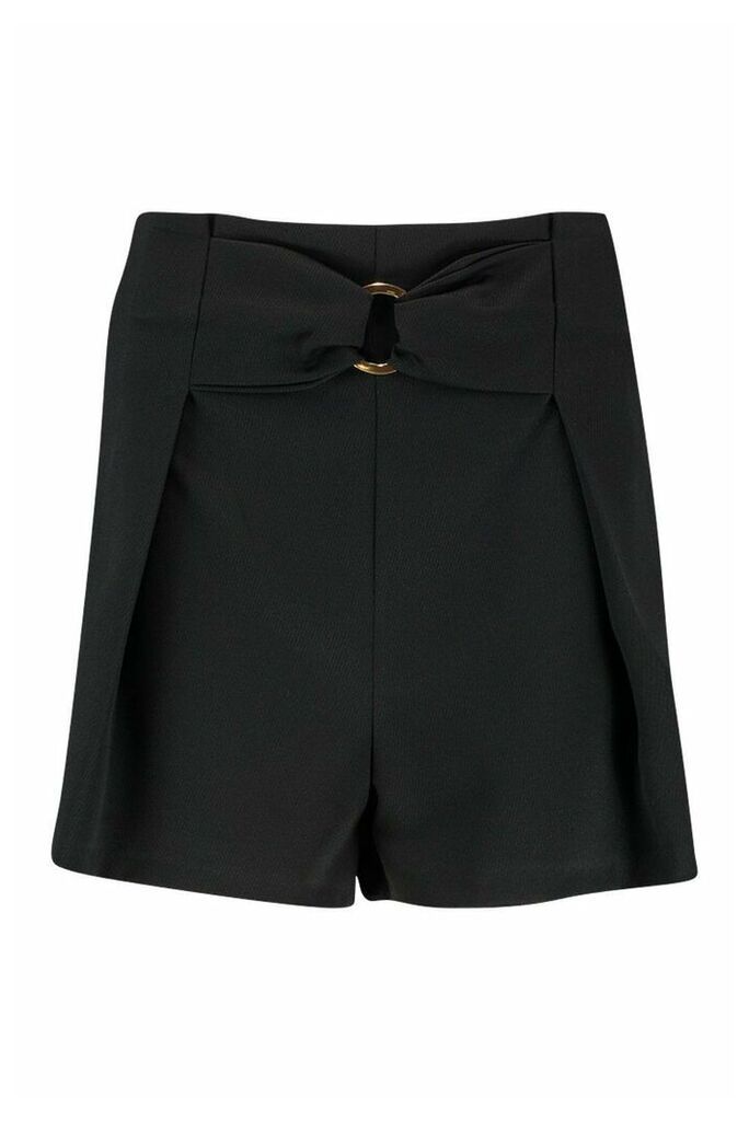 Womens O Ring Bow Detail Tailored Shorts - black - 12, Black