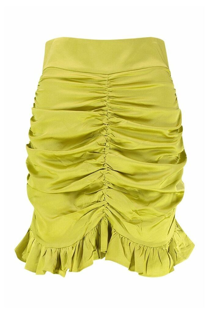 Womens Ruched Detail Mini Skirt - green - 14, Green