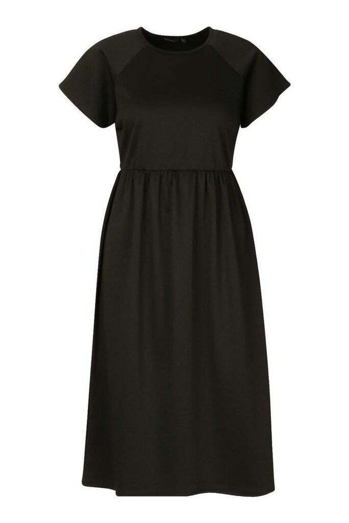 Womens Short Sleeve Midi Smock Dress - black - 8, Black