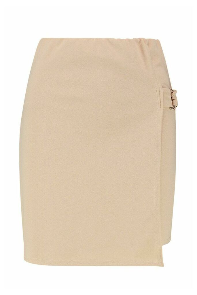 Womens Wrap Front D-Ring Mini Skirt - beige - 10, Beige
