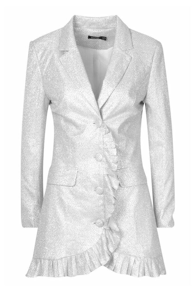 Womens Sparkle Pleated Blazer Dress - Grey - 14, Grey