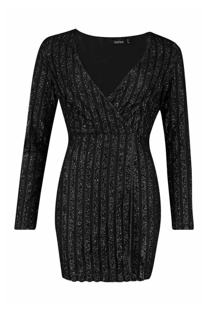 Womens Sparkle Wrap Mini Dress - Black - 12, Black