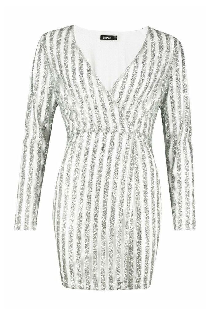 Womens Sparkle Wrap Mini Dress - grey - 8, Grey