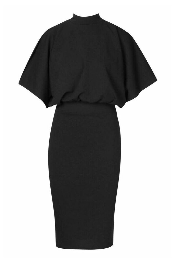 Womens High Neck Belted Midi Dress - Black - 6, Black