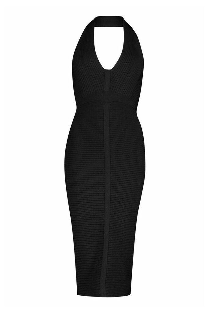 Womens Boutique Bandage Plunge Midi Dress - black - 16, Black