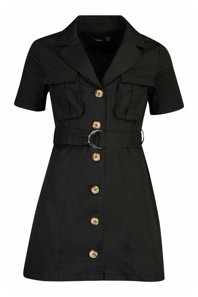 Womens Woven Utility Pocket Blazer Dress - black - 12, Black