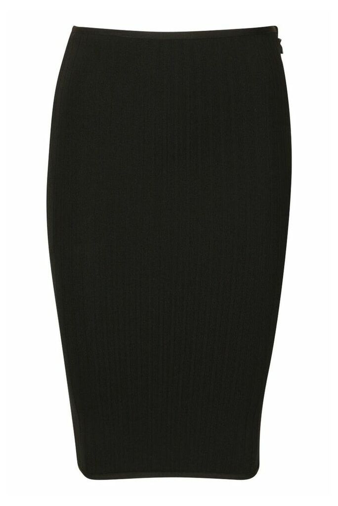 Womens Rib Bandage Midi Skirt - Black - 6, Black