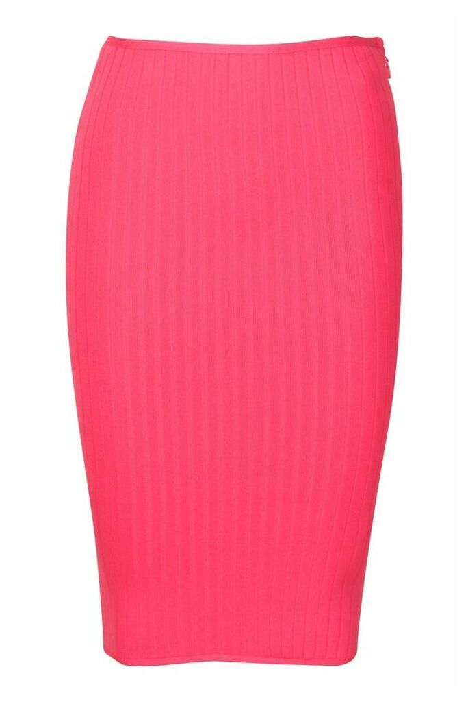 Womens Rib Bandage Midi Skirt - Pink - 14, Pink