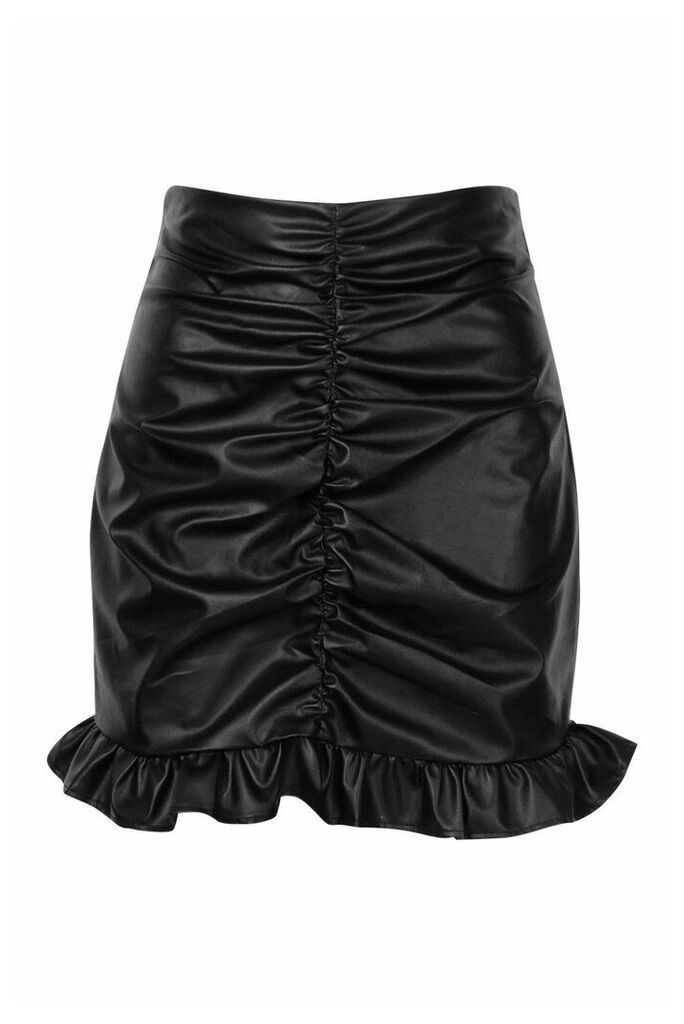 Womens PU Ruched Mini Skirt - black - 12, Black