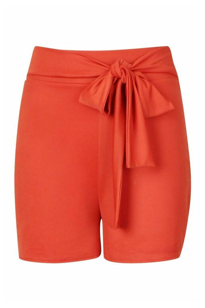 Womens Wide Belt Detail High Waist Short - orange - 10, Orange