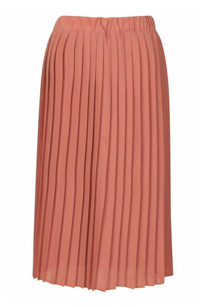 Womens Chiffon Pleated Midi Skirt - Pink - 14, Pink