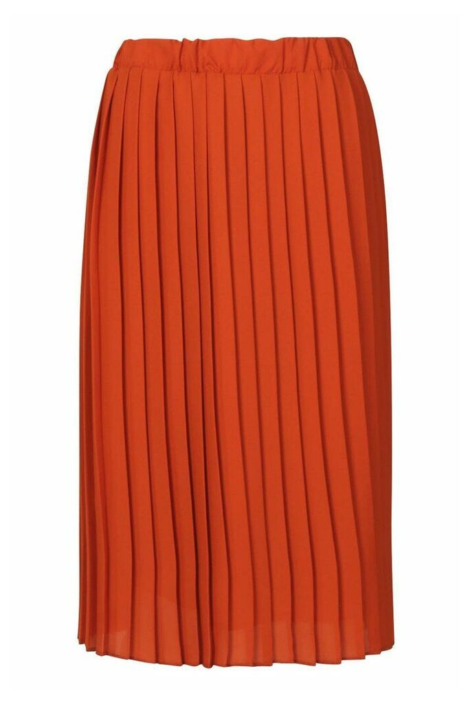 Womens Chiffon Pleated Midi Skirt - Orange - 14, Orange