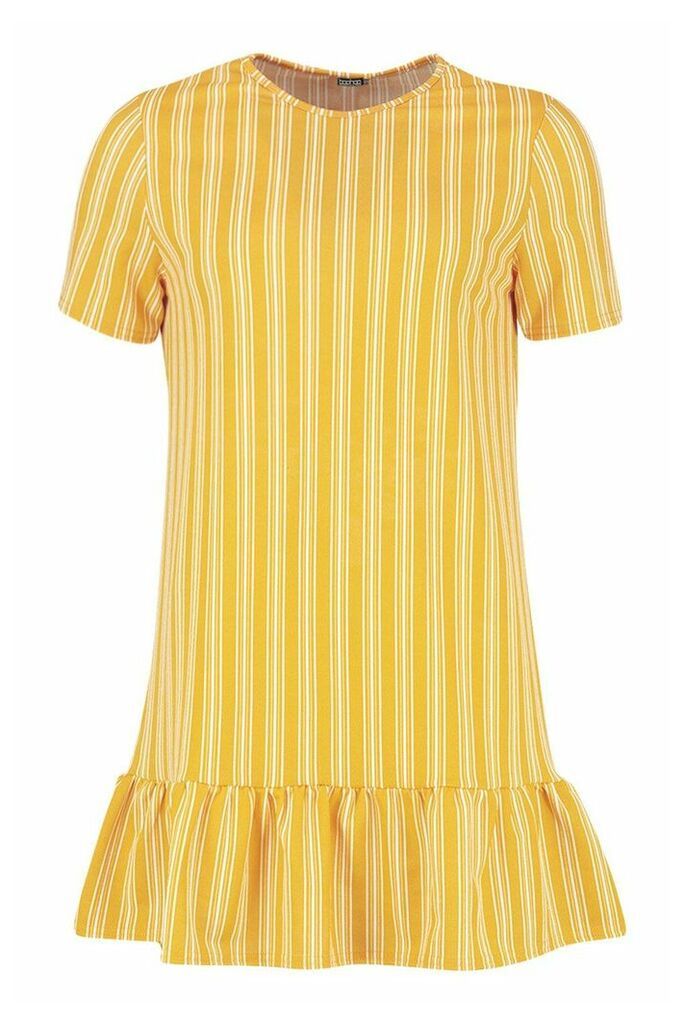 Womens Stripe Drop Hem Shift Dress - yellow - 8, Yellow