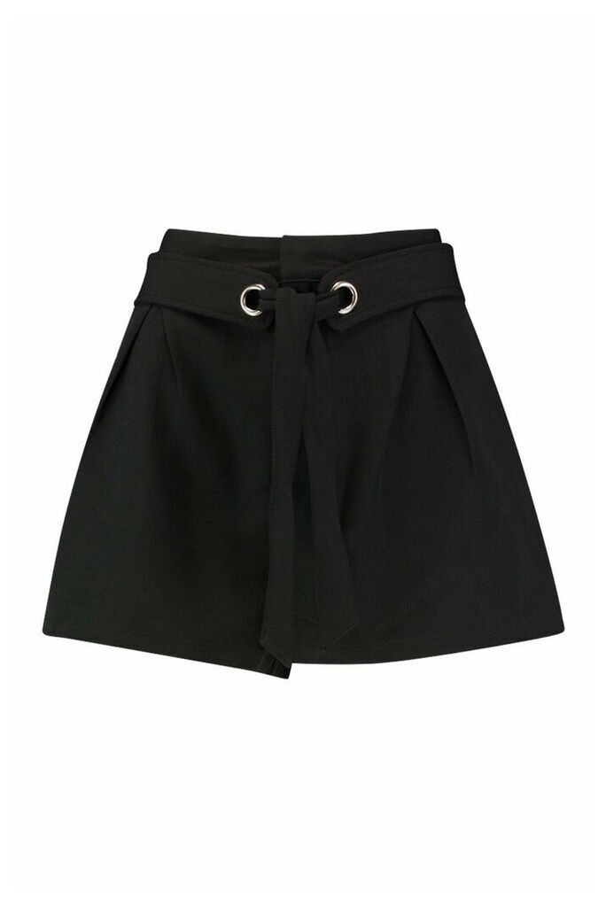 Womens Tailored Belted Shorts - black - 10, Black