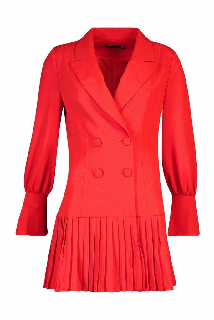 Womens Pleated Hem Blazer Dress - red - 10, Red