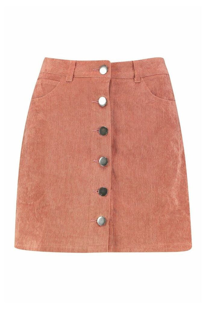 Womens Button Through Cord A Line Mini Skirt - Orange - 14, Orange