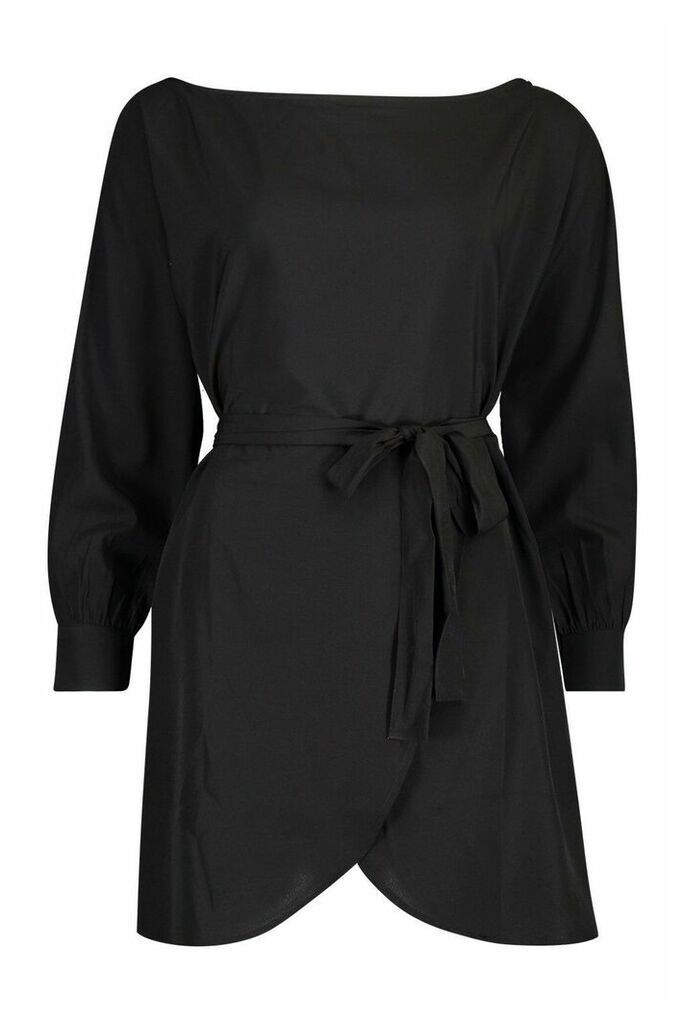 Womens Belted Woven Shirt Dress - black - 10, Black