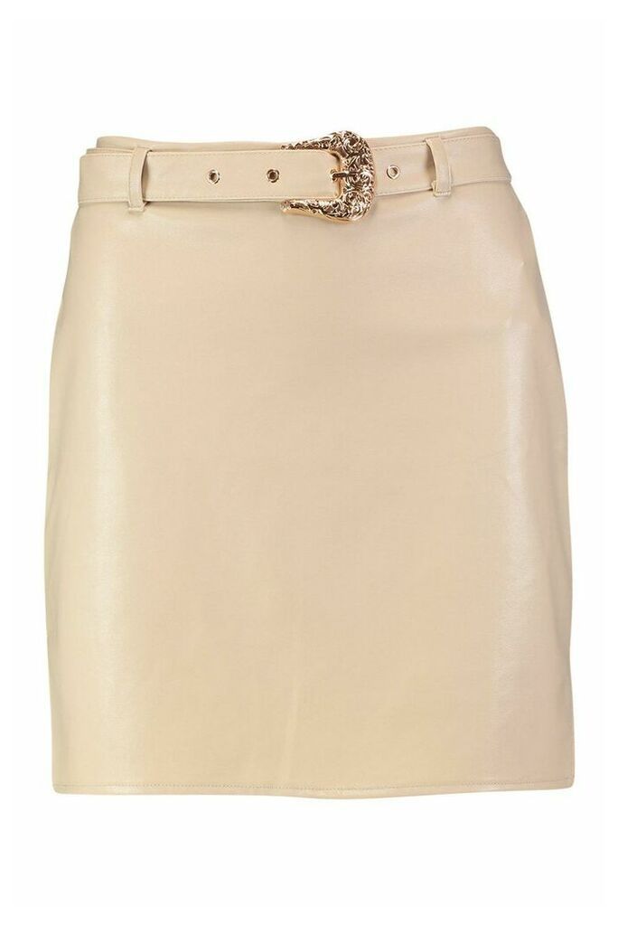 Buckle Detail Mini Skirt - Beige - 14, Beige