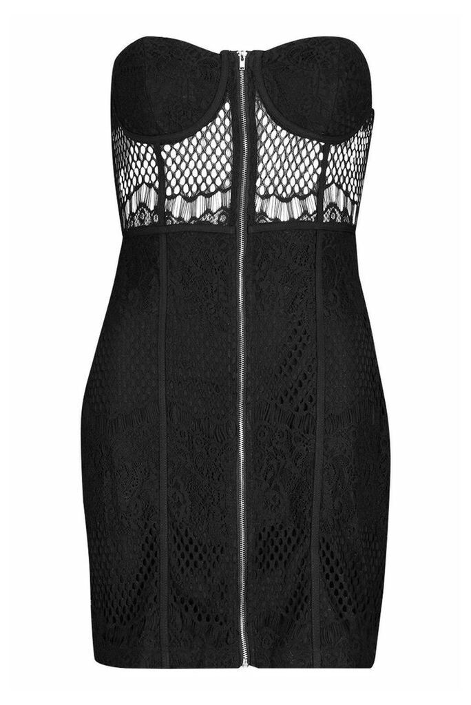 Womens Bandeau Cupped Lace Mini Dress - Black - 6, Black