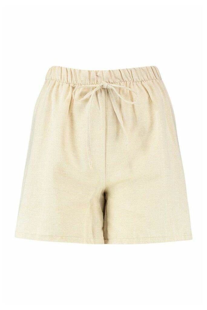 Womens Linen Drawcord Shorts - beige - 12, Beige