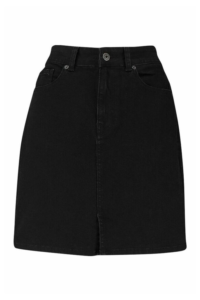 Womens High Rise Stretch Notch Front Denim Skirt - black - 8, Black