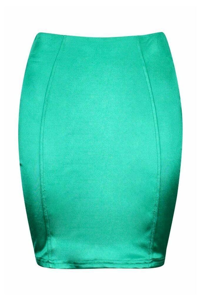 Womens Satin Mini Skirt - green - L, Green