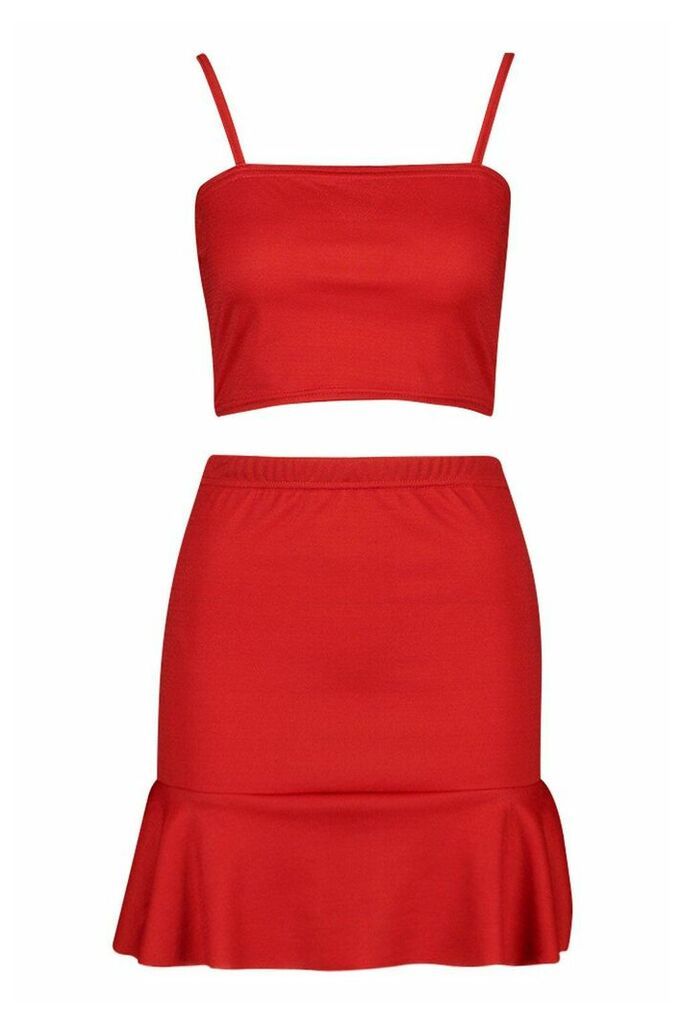 Womens Strappy Crop Top & Skater Mini Skirt Co-Ord - red - 10, Red