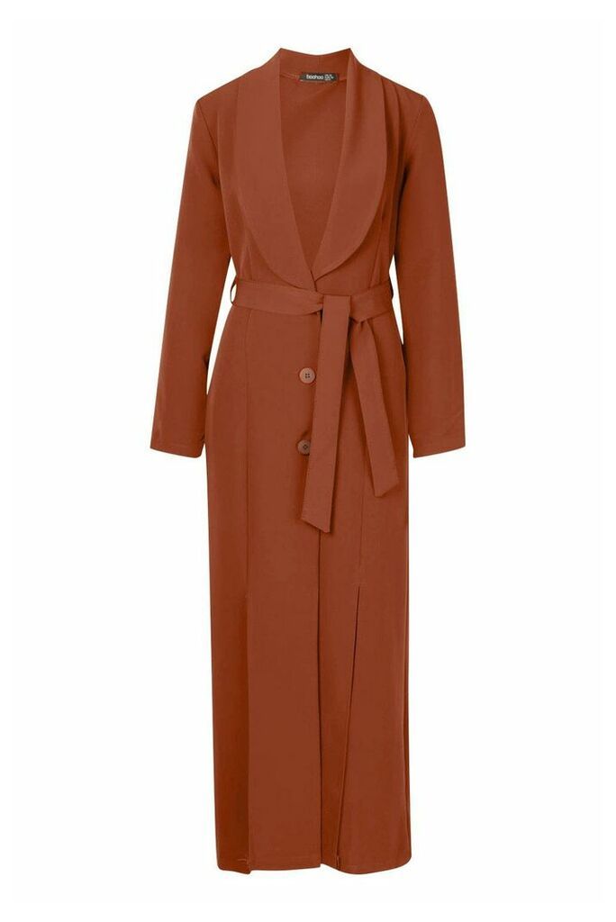Womens Woven Belted Split Detail Maxi Blazer Dress - Brown - 10, Brown
