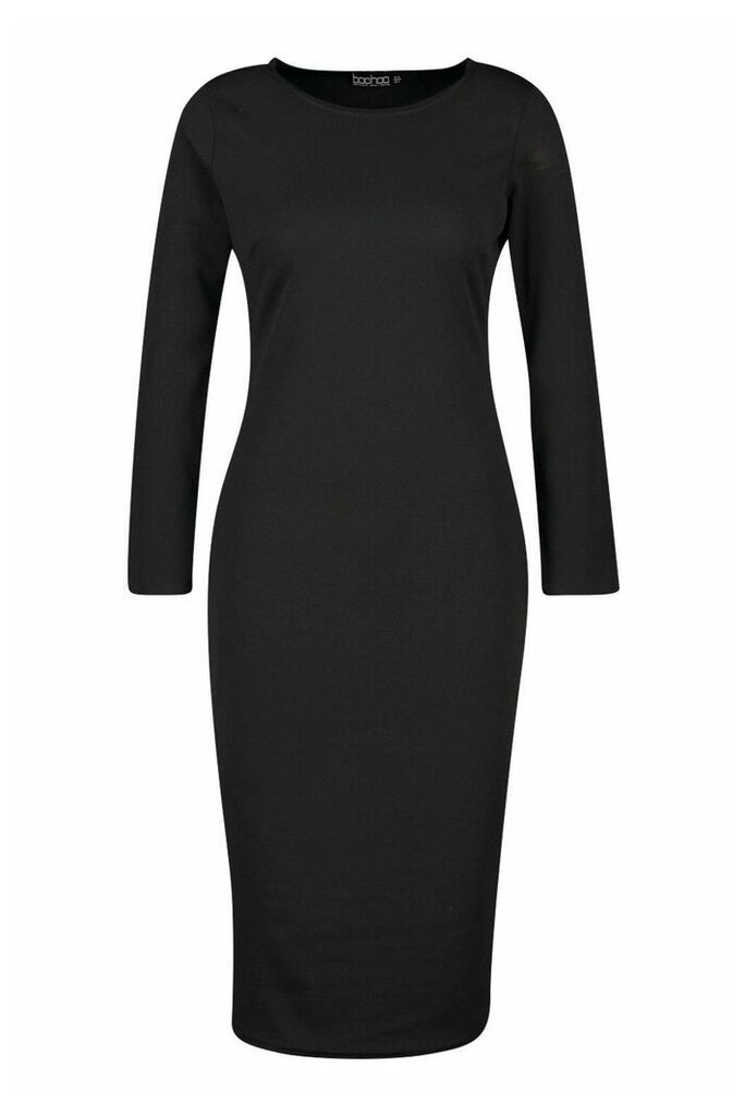Womens Long Sleeve Midi Dress - Black - 14, Black