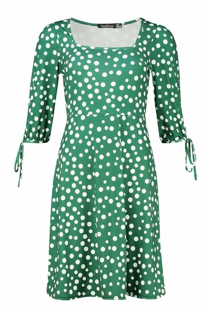 Womens Square Neck Midi Dress With Tie Detail Sleeves - green - 8, Green