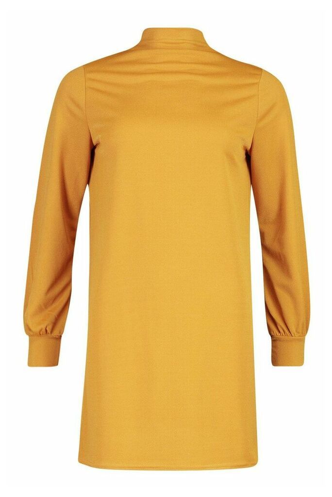 Womens Funnel Neck Volume Sleeve Shift Dress - yellow - 16, Yellow