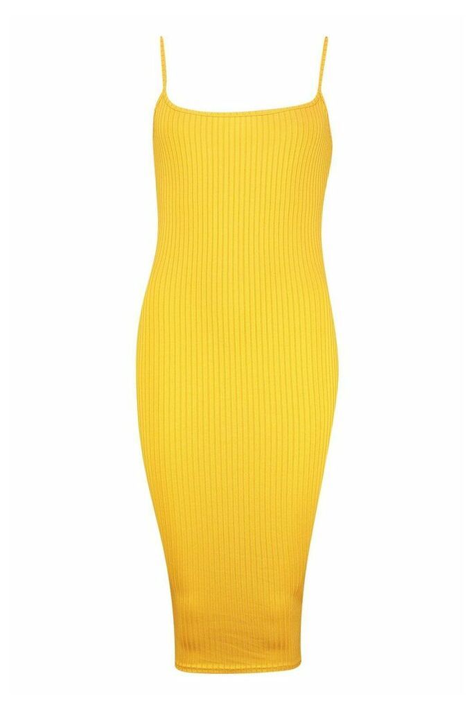Womens Strappy Jumbo Rib Midi Dress - yellow - 8, Yellow