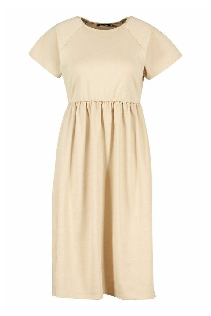 Womens Short Sleeve Midi Smock Dress - beige - 10, Beige
