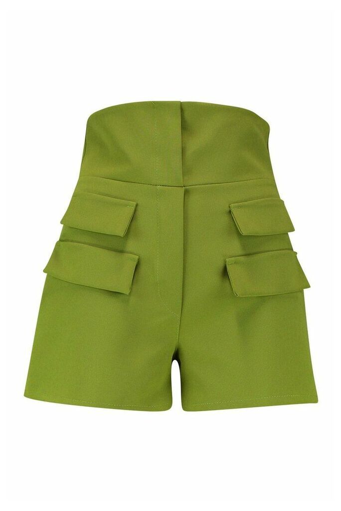 Womens Pocket Detail High Waist Short - green - 14, Green