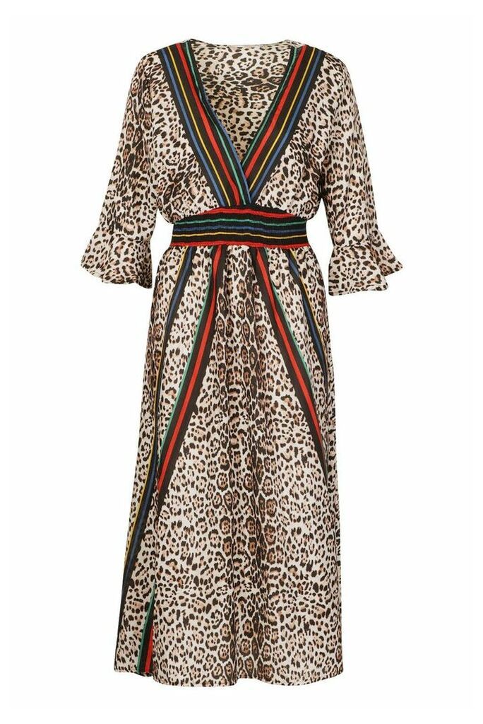 Womens Leopard Striped Midi Dress - multi - M/L, Multi
